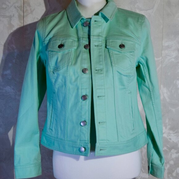 Talbots Women's SP Petite Teal Mint Green Denim Jean Jacket - Picture 2 of 7